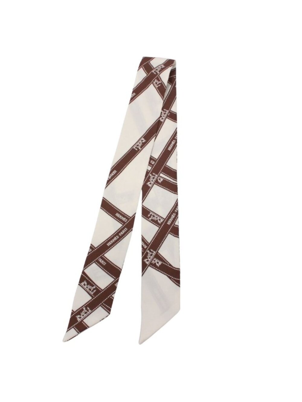 Hermes Twilly Bolduc Silk Ivory Brown Scarf - Picture 1 of 6